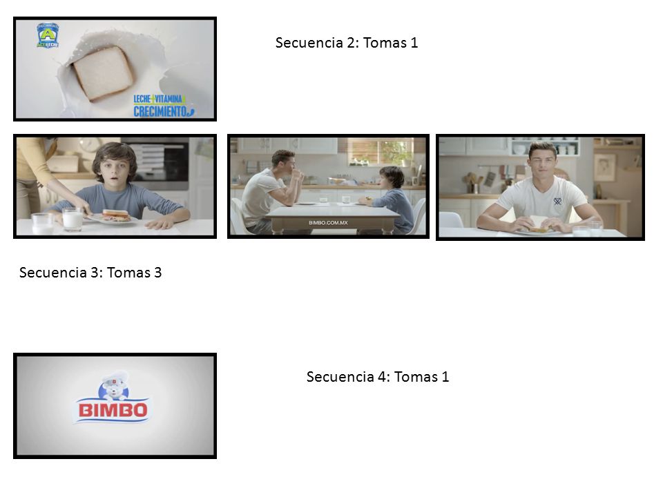 Secuencia 2: Tomas 1 Secuencia 3: Tomas 3 Secuencia 4: Tomas 1