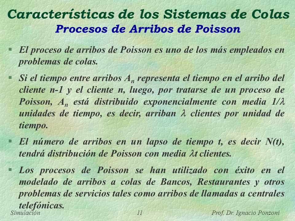 Características de los Sistemas de Colas Procesos de Arribos de Poisson