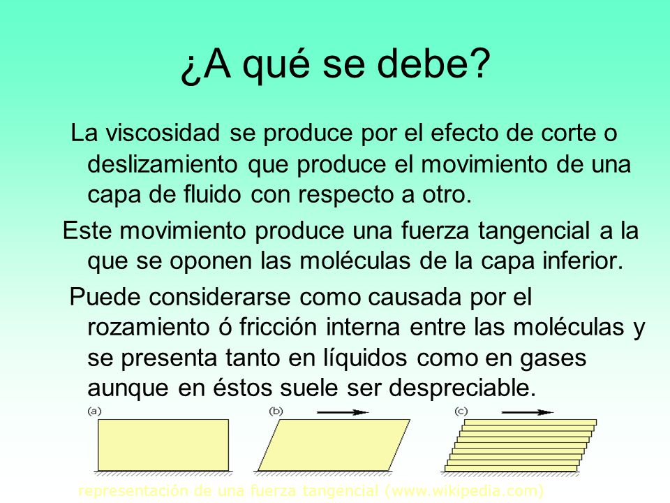 ¿A qué se debe La viscosidad se produce por el efecto de corte o deslizamiento que produce el movimiento de una capa de fluido con respecto a otro.