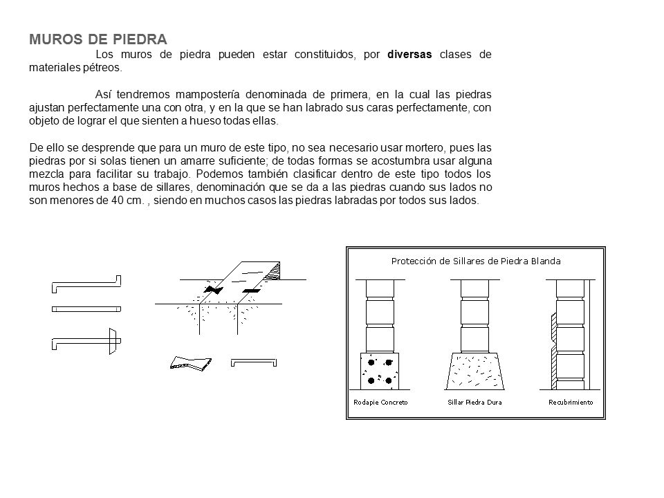 MUROS DE PIEDRA Los muros de piedra pueden estar constituidos, por diversas clases de materiales pétreos.