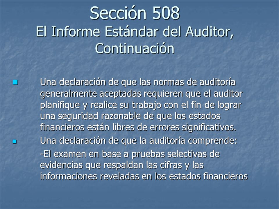 Sección 508 El Informe Estándar del Auditor, Continuación