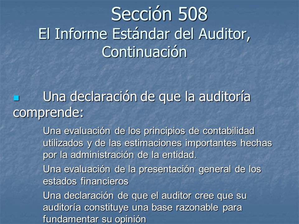 Sección 508 El Informe Estándar del Auditor, Continuación