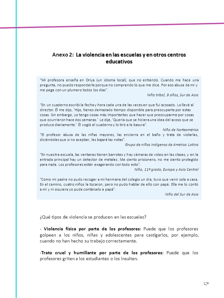 Anexo 2: La violencia en las escuelas y en otros centros educativos