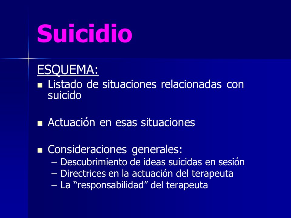 Suicidio ESQUEMA: Listado de situaciones relacionadas con suicido