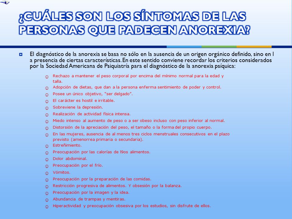 ¿CUÁLES SON LOS SÍNTOMAS DE LAS PERSONAS QUE PADECEN ANOREXIA