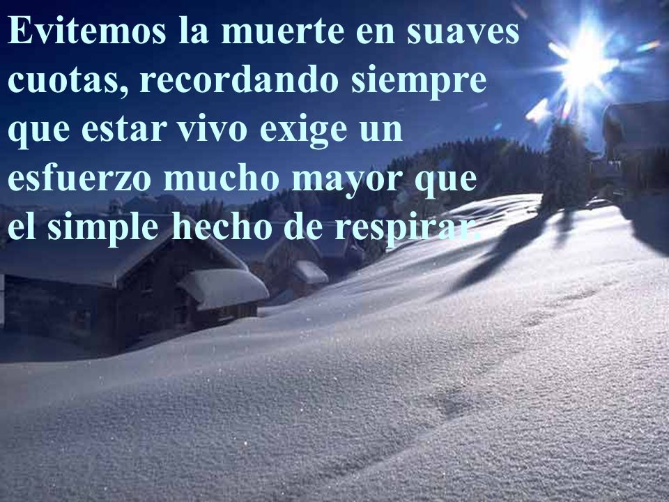 Evitemos la muerte en suaves cuotas, recordando siempre que estar vivo exige un esfuerzo mucho mayor que el simple hecho de respirar.