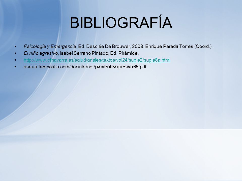 BIBLIOGRAFÍA Psicología y Emergencia, Ed. Desclée De Brouwer, Enrique Parada Torres (Coord.).