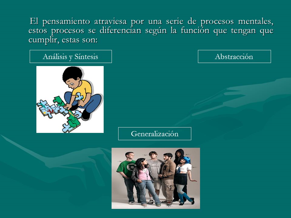El pensamiento atraviesa por una serie de procesos mentales, estos procesos se diferencian según la función que tengan que cumplir, estas son: