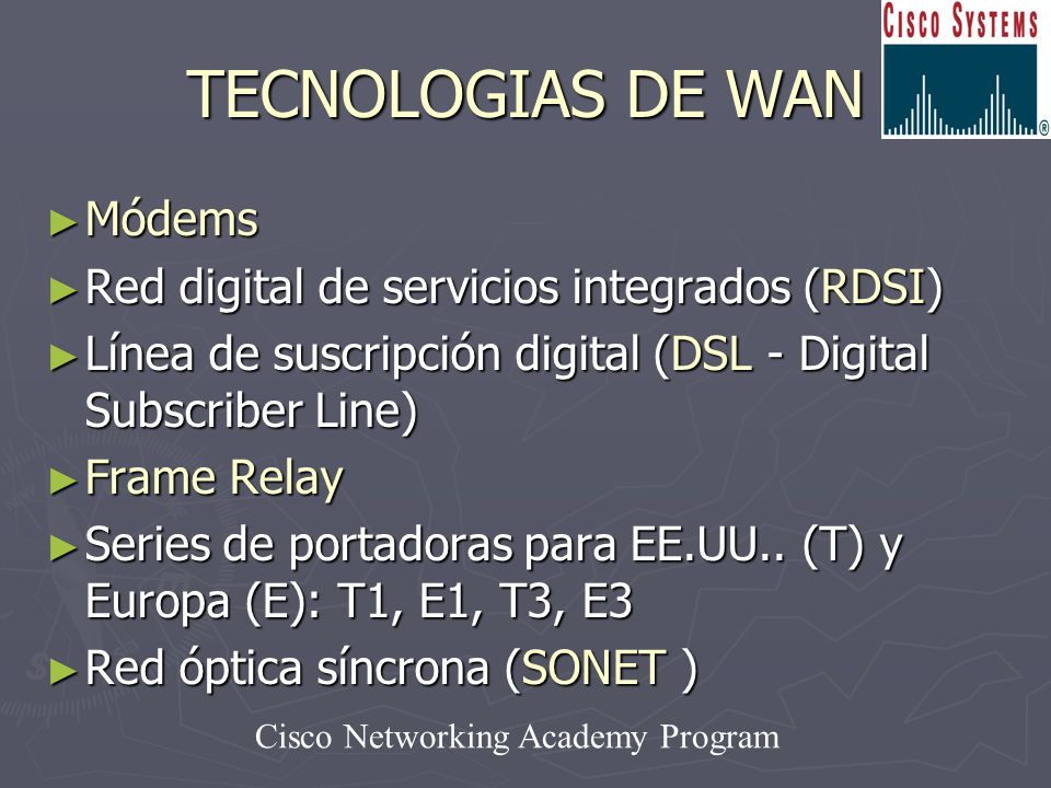 TECNOLOGIAS DE WAN Módems Red digital de servicios integrados (RDSI)