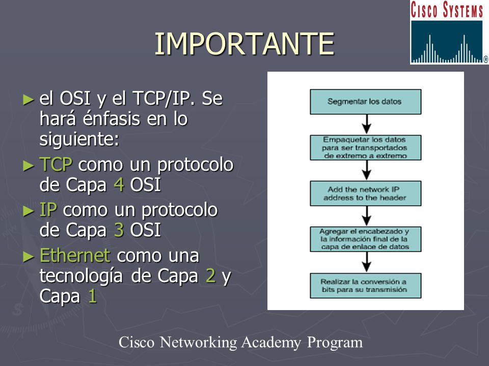 IMPORTANTE el OSI y el TCP/IP. Se hará énfasis en lo siguiente: