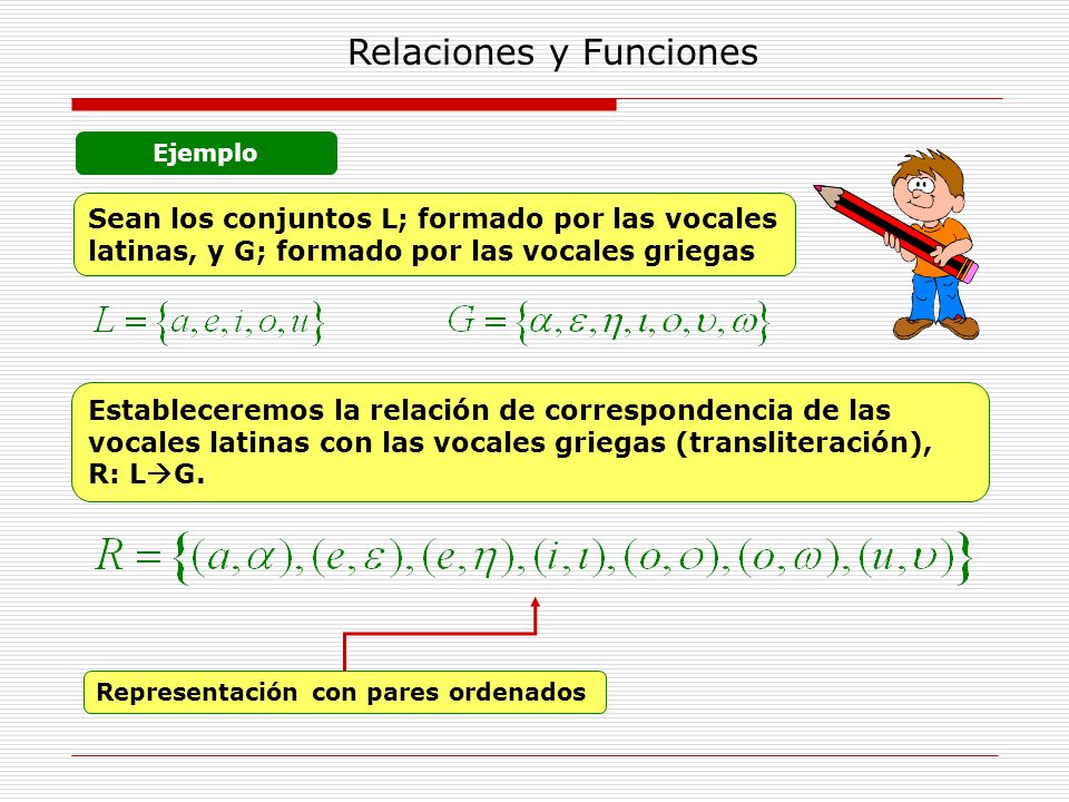Ejemplo Sean los conjuntos L; formado por las vocales latinas, y G; formado por las vocales griegas.