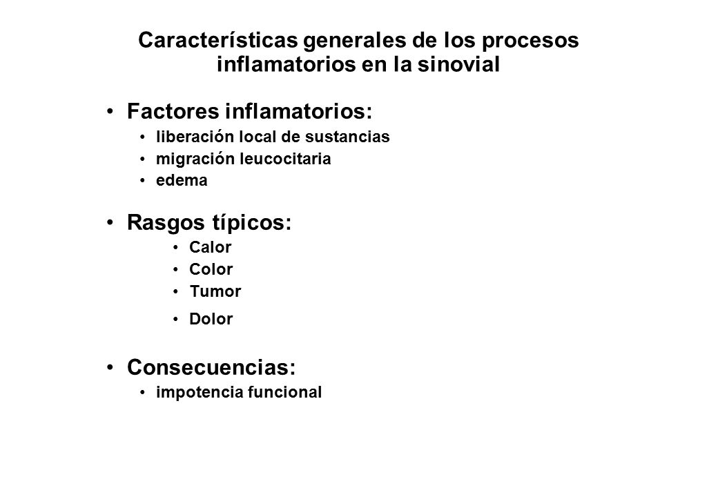 Características generales de los procesos inflamatorios en la sinovial