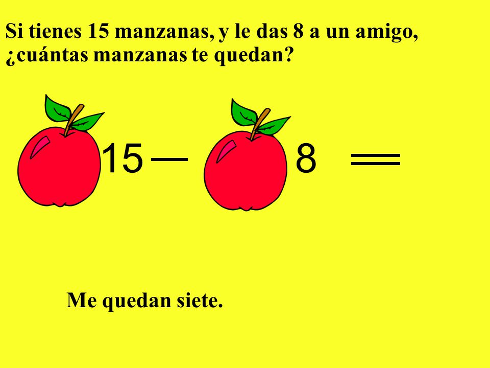 Si tienes 15 manzanas, y le das 8 a un amigo, ¿cuántas manzanas te quedan