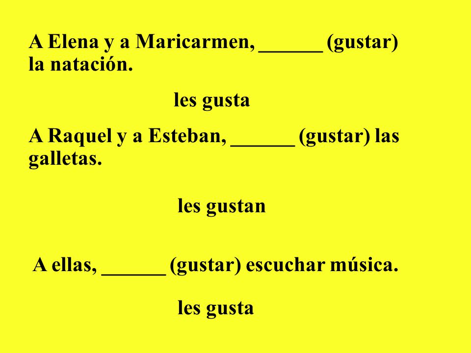 A Elena y a Maricarmen, ______ (gustar) la natación.
