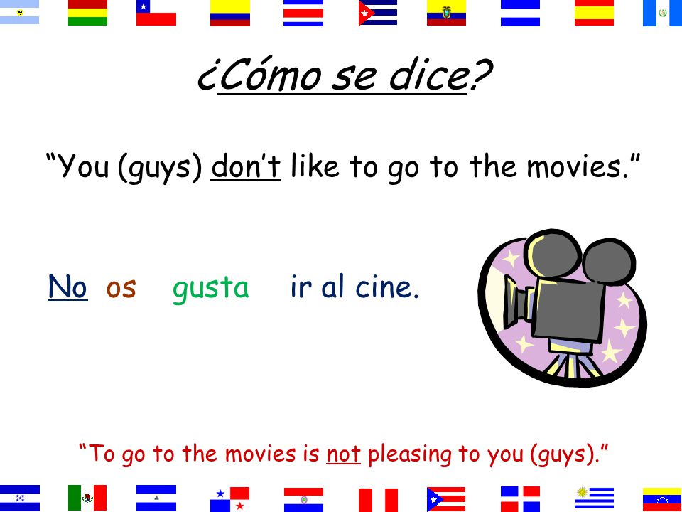 ¿Cómo se dice You (guys) don’t like to go to the movies. No os