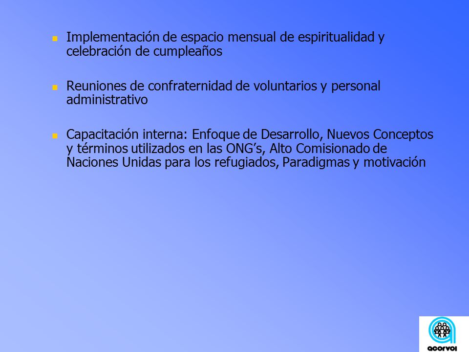 Implementación de espacio mensual de espiritualidad y celebración de cumpleaños