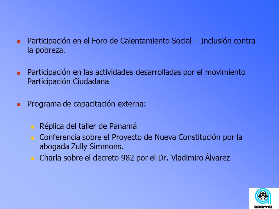 Participación en el Foro de Calentamiento Social – Inclusión contra la pobreza.