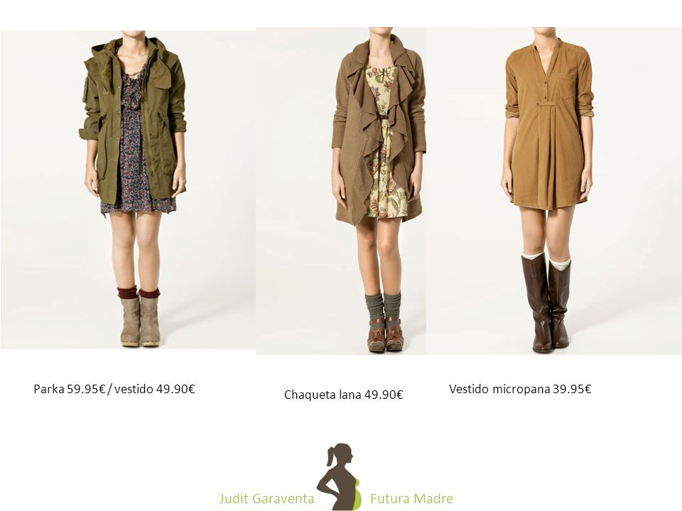 Parka 59.95€ / vestido 49.90€ Vestido micropana 39.95€ Chaqueta lana 49.90€