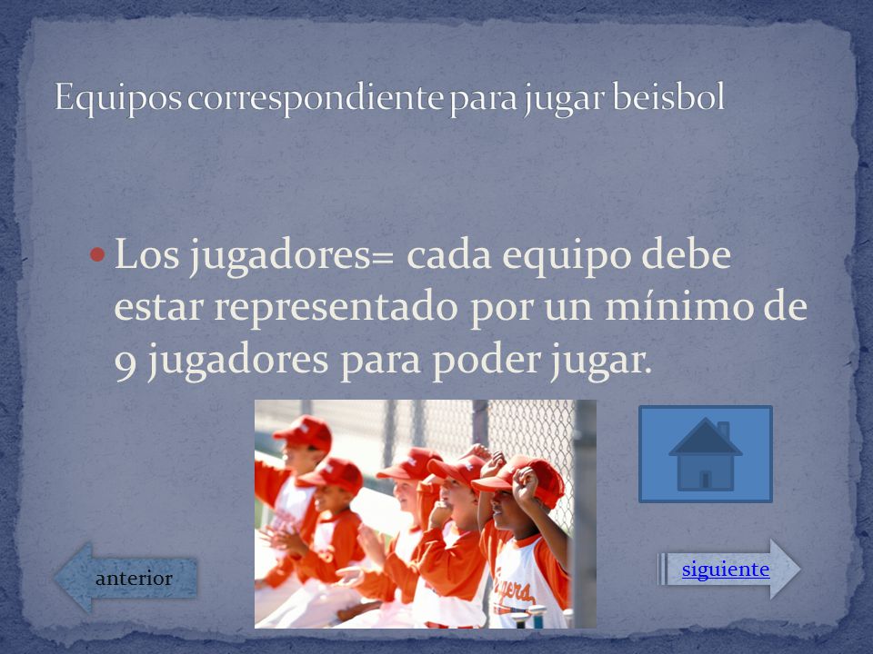 Equipos correspondiente para jugar beisbol