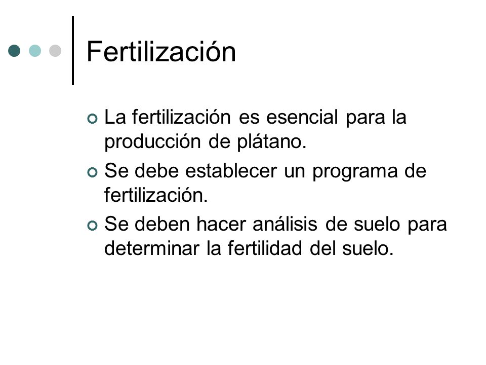 Fertilización La fertilización es esencial para la producción de plátano. Se debe establecer un programa de fertilización.