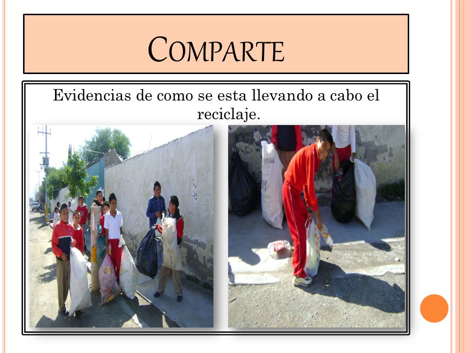 Evidencias de como se esta llevando a cabo el reciclaje.