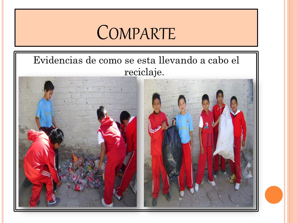 Evidencias de como se esta llevando a cabo el reciclaje.