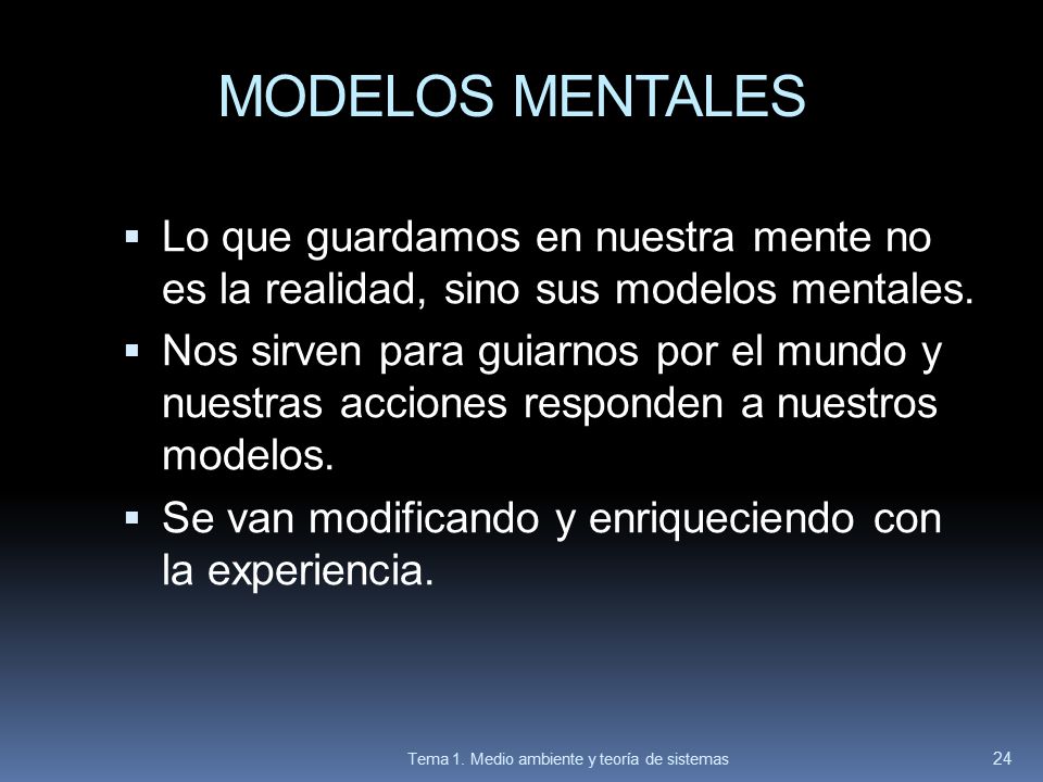 MODELOS MENTALES Lo que guardamos en nuestra mente no es la realidad, sino sus modelos mentales.