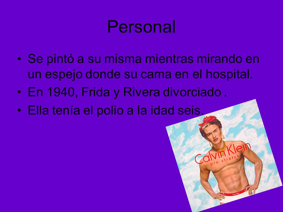 Personal Se pintó a su misma mientras mirando en un espejo donde su cama en el hospital. En 1940, Frida y Rivera divorciado .