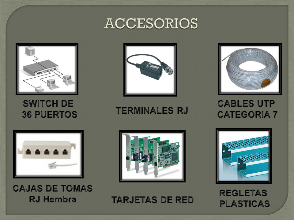 ACCESORIOS SWITCH DE 36 PUERTOS CABLES UTP CATEGORIA 7 TERMINALES RJ