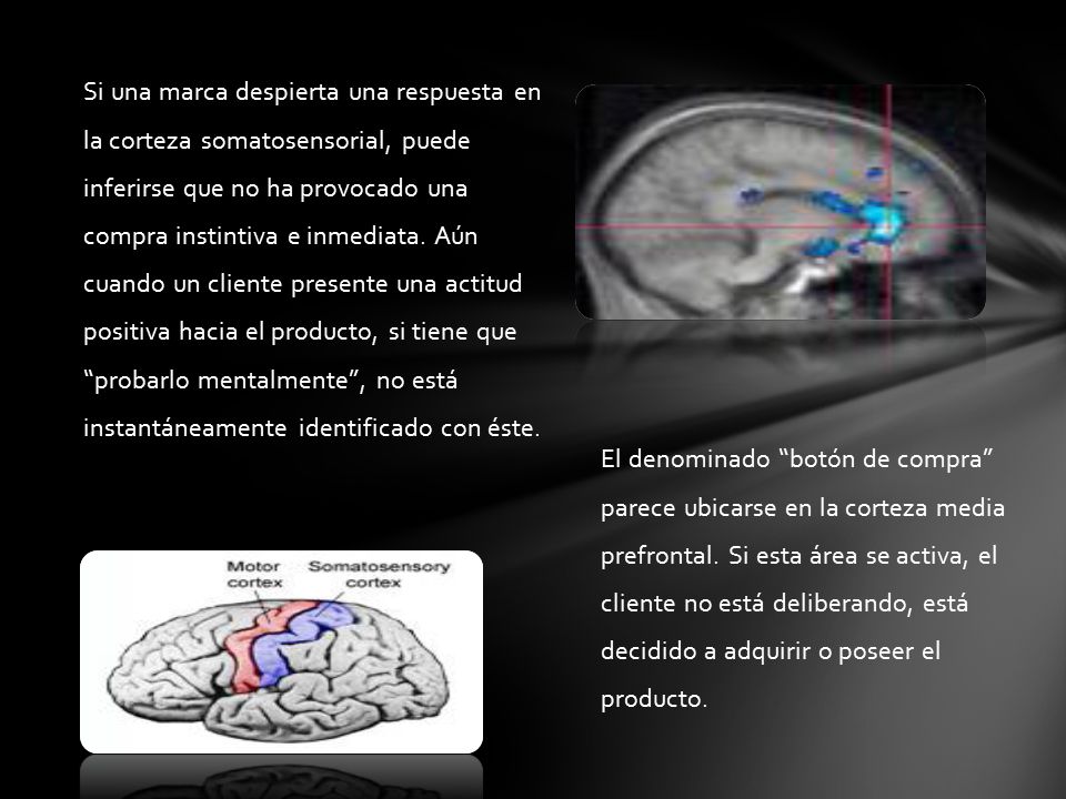 Si una marca despierta una respuesta en la corteza somatosensorial, puede inferirse que no ha provocado una compra instintiva e inmediata. Aún cuando un cliente presente una actitud positiva hacia el producto, si tiene que probarlo mentalmente , no está instantáneamente identificado con éste.