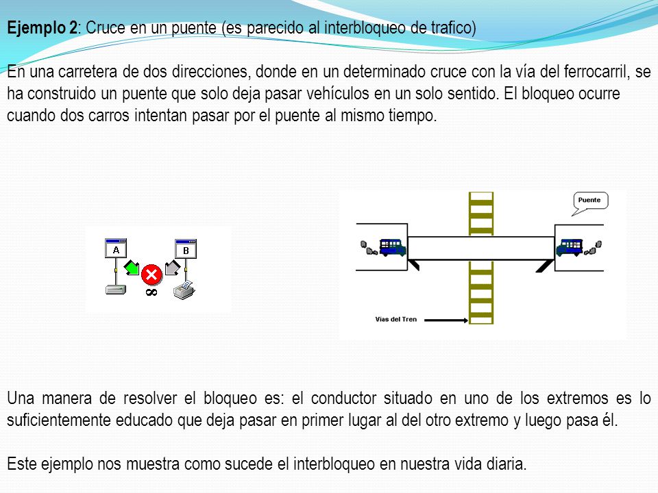 Ejemplo 2: Cruce en un puente (es parecido al interbloqueo de trafico)