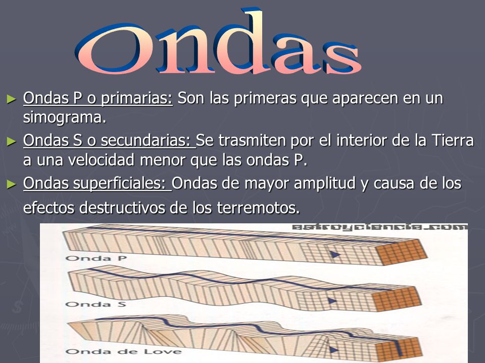 Ondas Ondas P o primarias: Son las primeras que aparecen en un simograma.