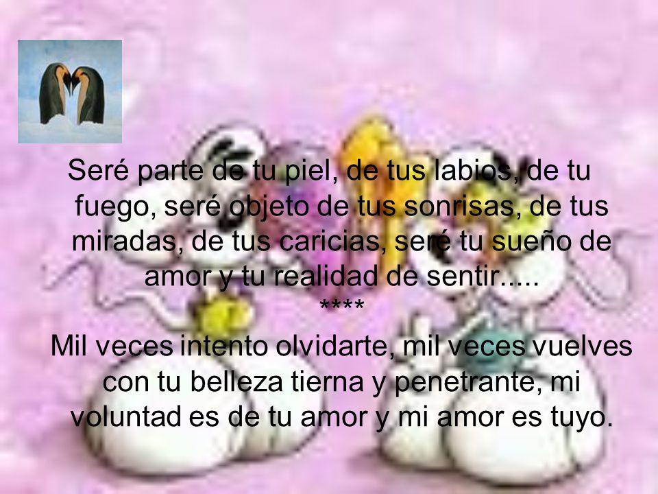 Seré parte de tu piel, de tus labios, de tu fuego, seré objeto de tus sonrisas, de tus miradas, de tus caricias, seré tu sueño de amor y tu realidad de sentir.....