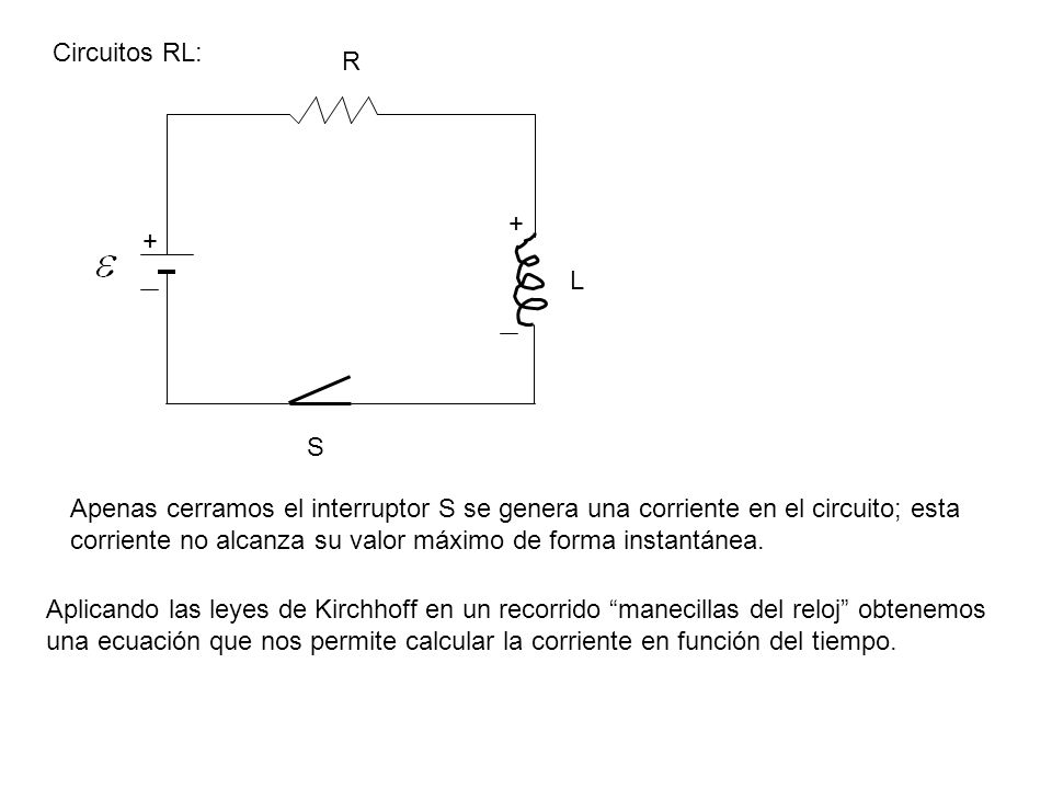 Circuitos RL: R. + + L. S. Apenas cerramos el interruptor S se genera una corriente en el circuito; esta.