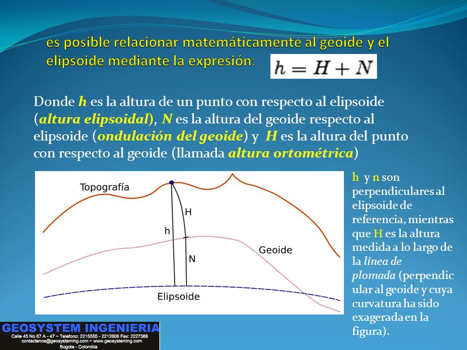 es posible relacionar matemáticamente al geoide y el elipsoide mediante la expresión: