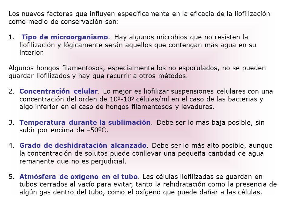 Los nuevos factores que influyen específicamente en la eficacia de la liofilización