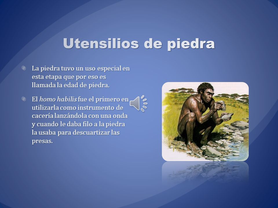 Utensilios de piedra La piedra tuvo un uso especial en esta etapa que por eso es llamada la edad de piedra.
