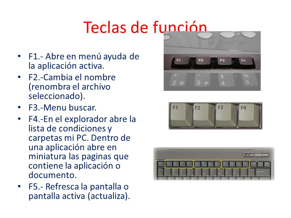 Teclas de función F1.- Abre en menú ayuda de la aplicación activa.