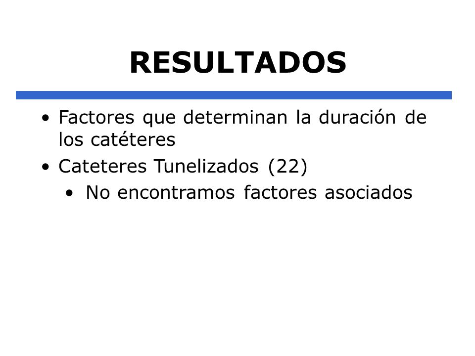 RESULTADOS Factores que determinan la duración de los catéteres