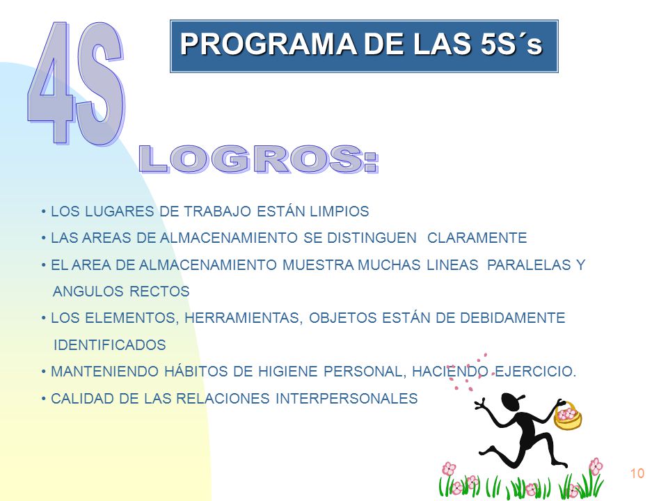 4S PROGRAMA DE LAS 5S´s LOGROS: LOS LUGARES DE TRABAJO ESTÁN LIMPIOS