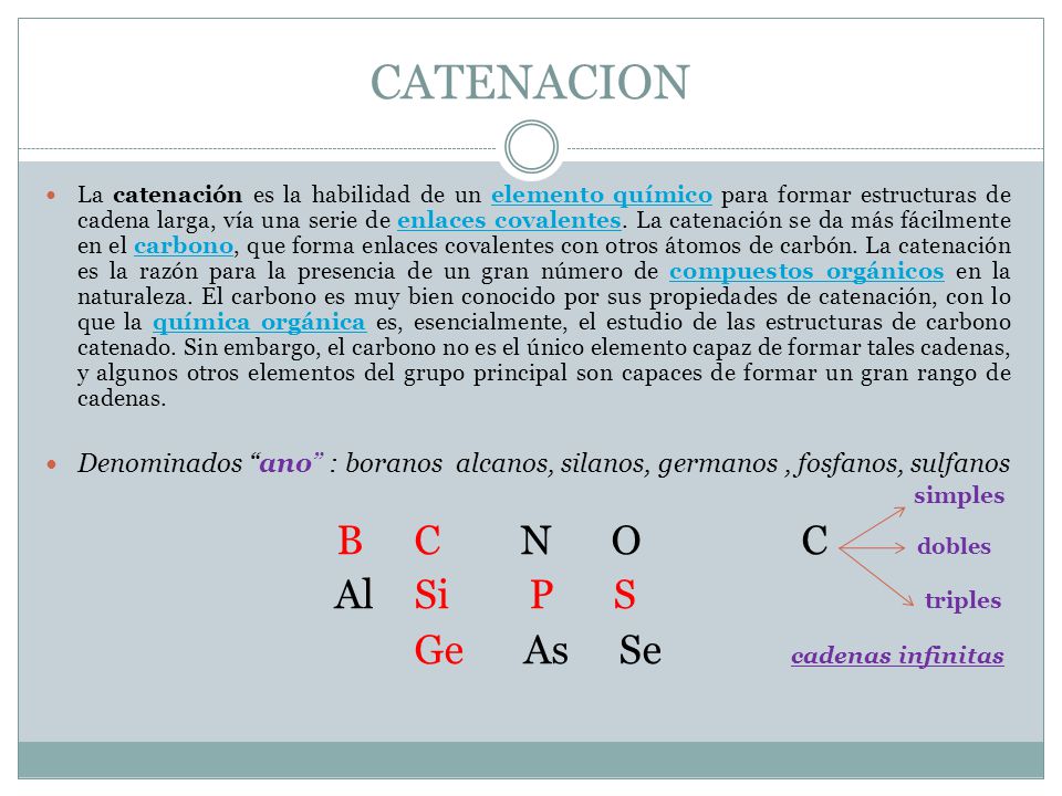 CATENACION Al Si P S triples Ge As Se cadenas infinitas