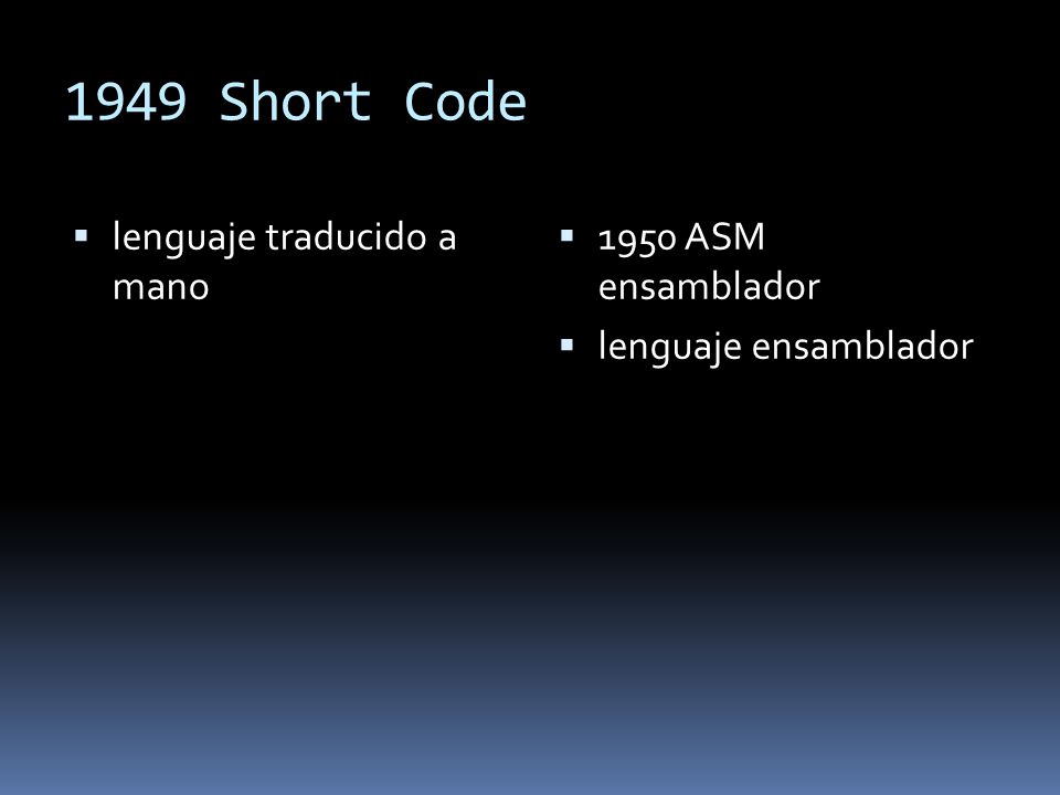 1949 Short Code lenguaje traducido a mano 1950 ASM ensamblador