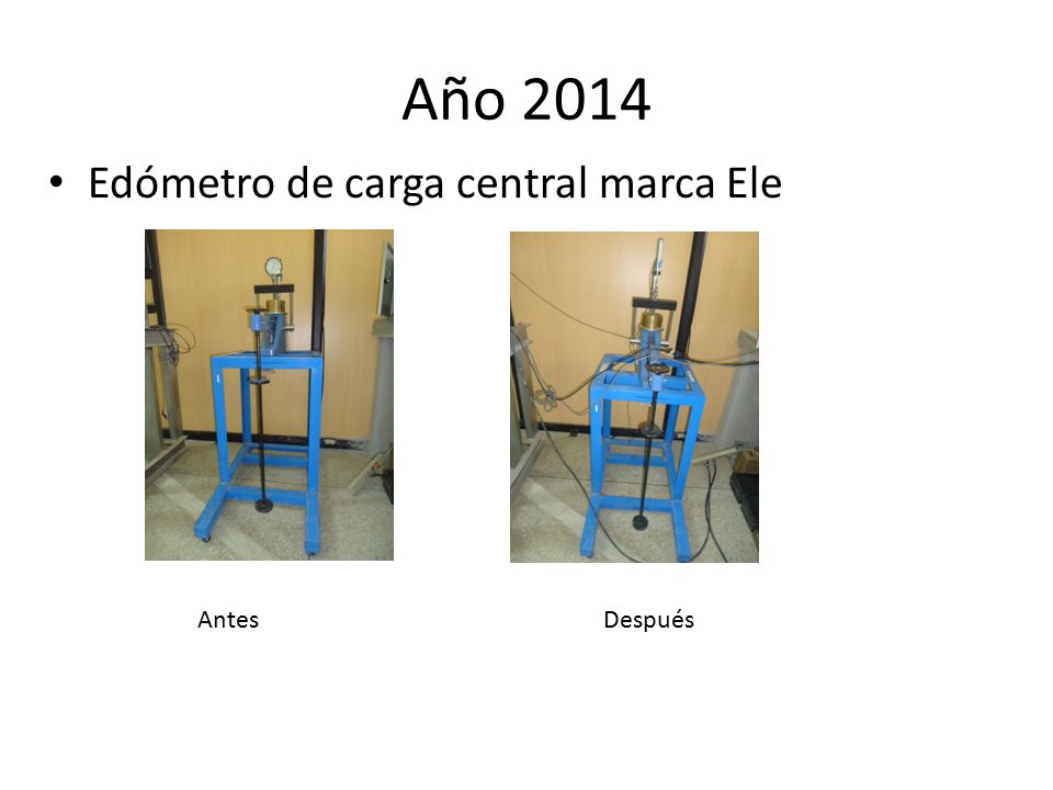 Año 2014 Edómetro de carga central marca Ele Antes Después