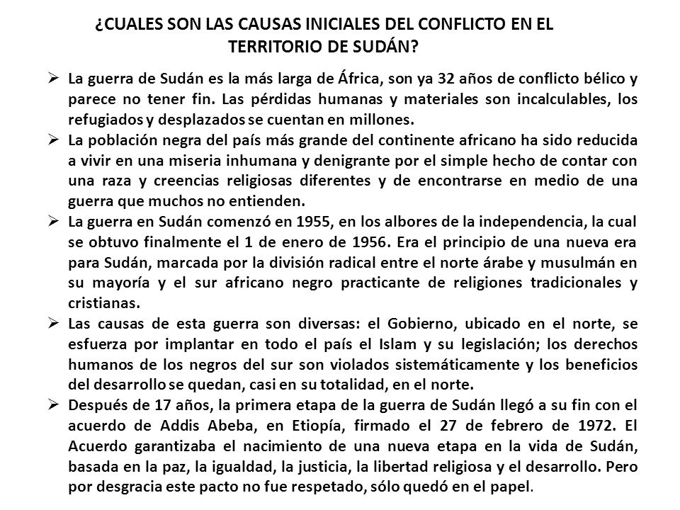 ¿CUALES SON LAS CAUSAS INICIALES DEL CONFLICTO EN EL TERRITORIO DE SUDÁN