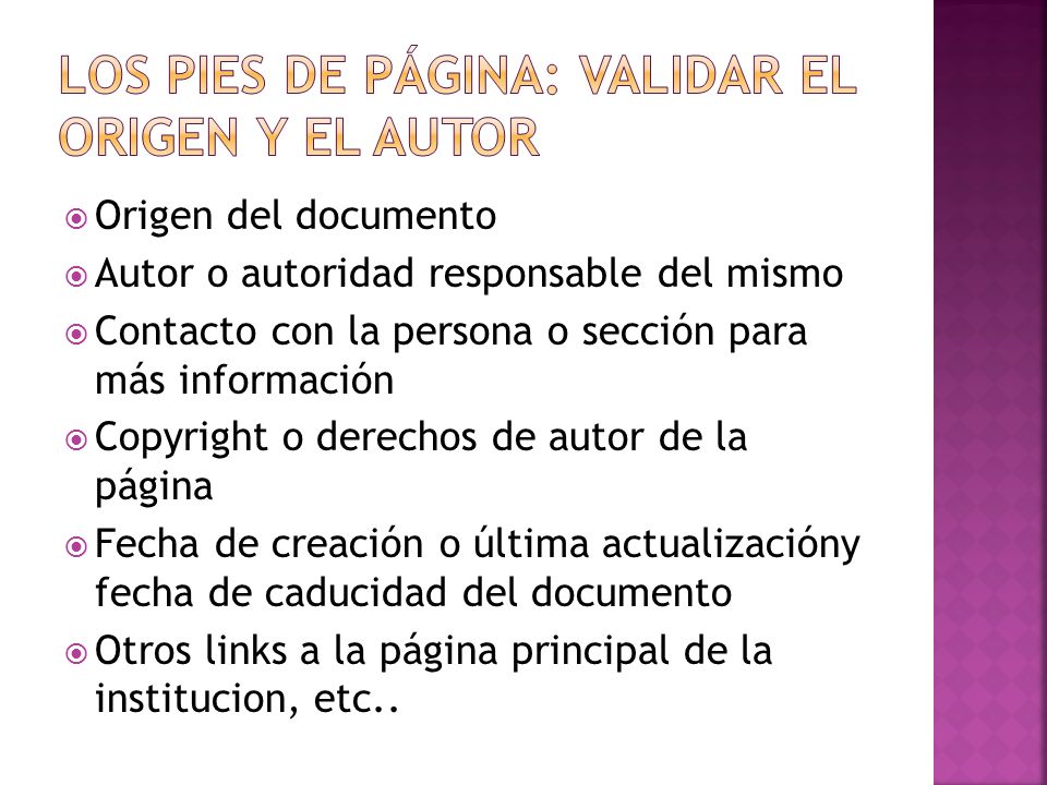 LOs pies de página: Validar el origen y el autor