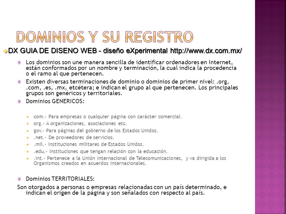 Dominios y su registro DX GUIA DE DISENO WEB - diseño eXperimental