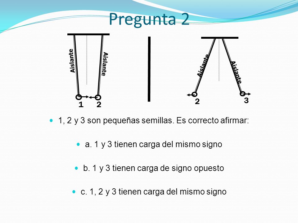 Pregunta 2 Aislante Aislante , 2 y 3 son pequeñas semillas. Es correcto afirmar: