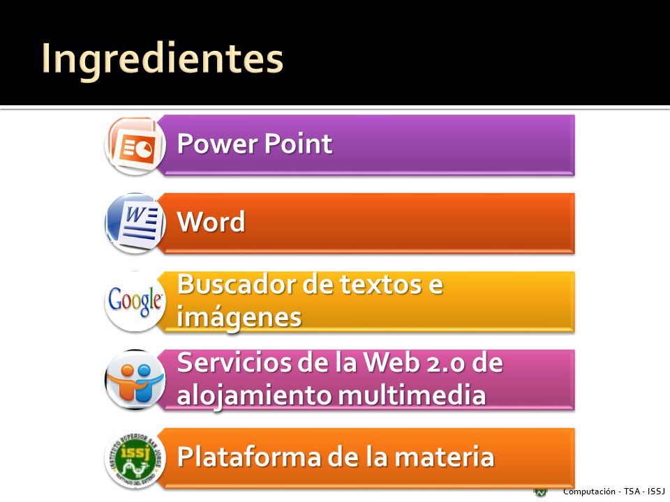 Ingredientes Servicios de la Web 2.0 de alojamiento multimedia