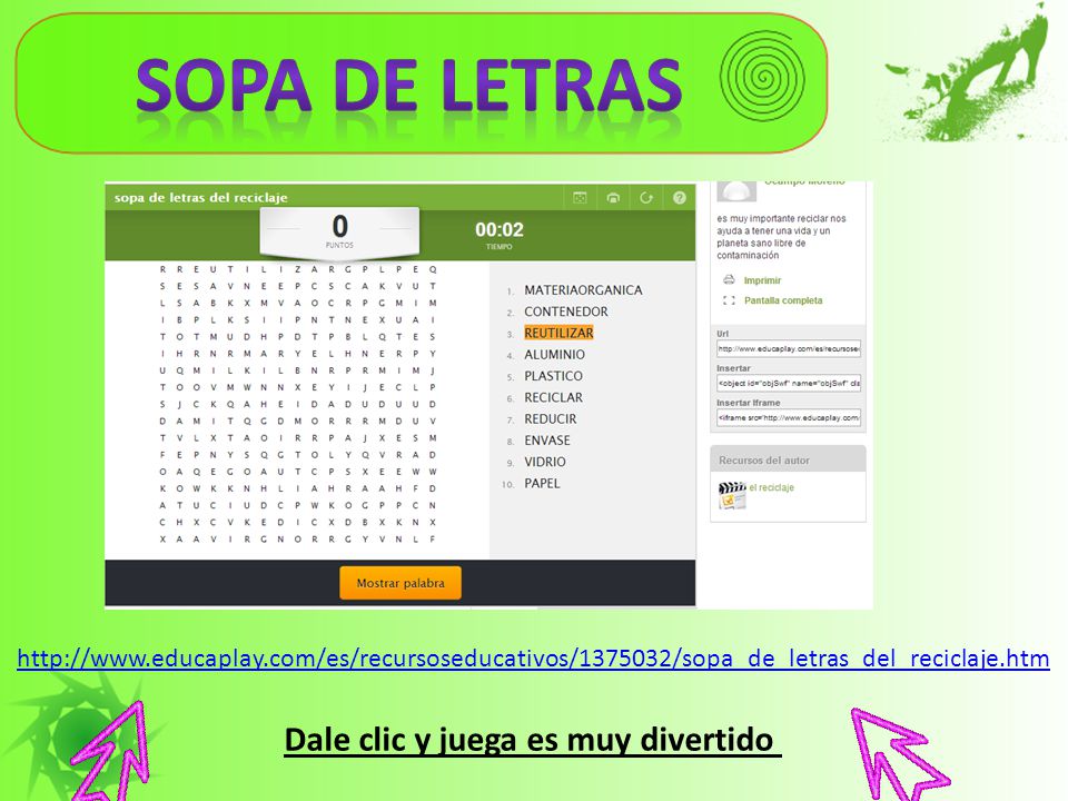 Sopa de letras Dale clic y juega es muy divertido