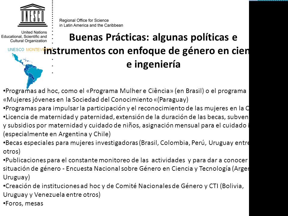 Buenas Prácticas: algunas políticas e instrumentos con enfoque de género en ciencia e ingeniería